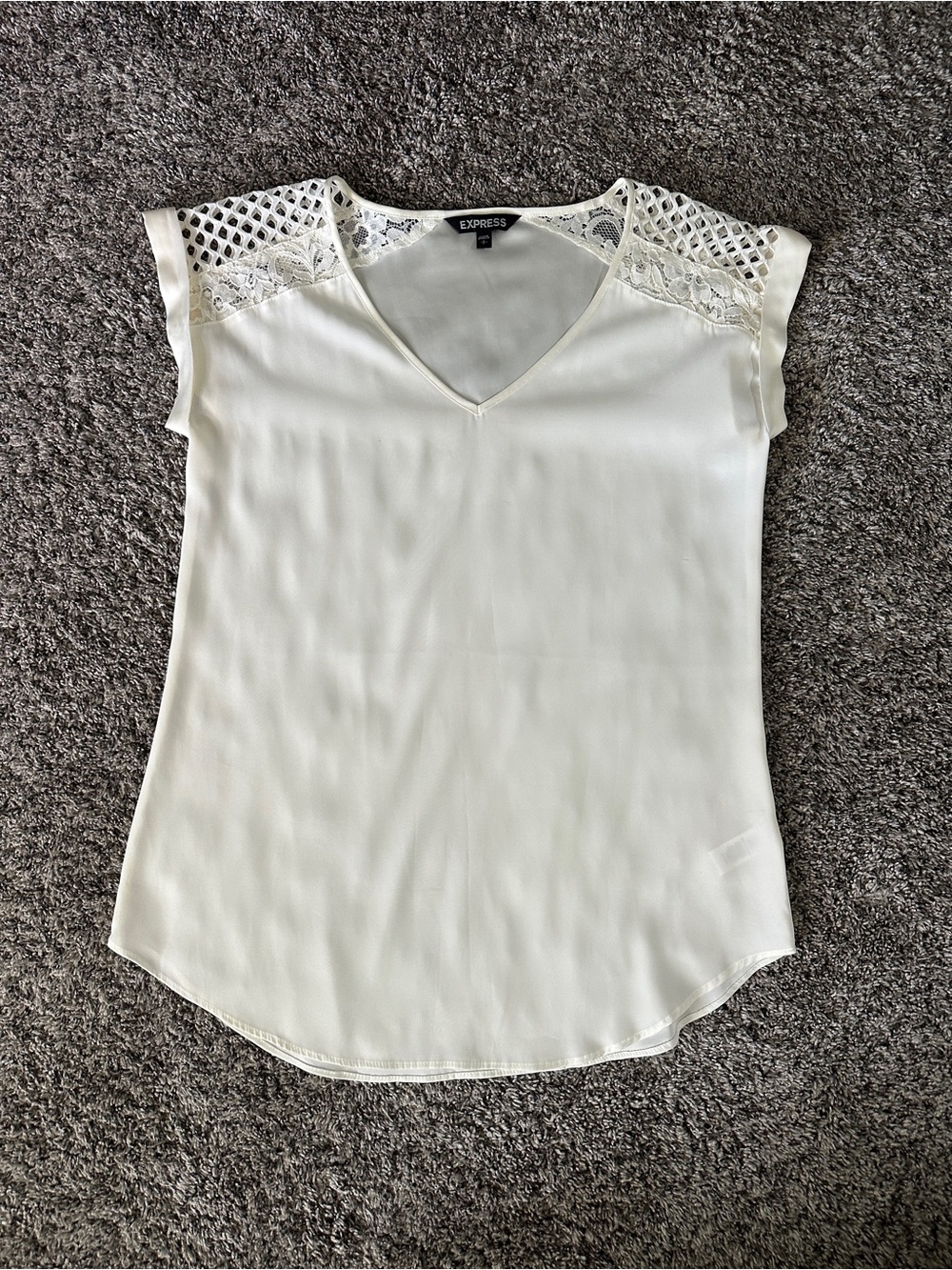 Express Ivory Lace-Cap Sleeve V-Neck Blouse